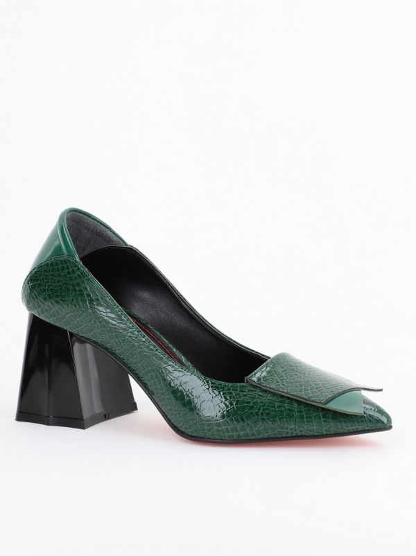 Incaltaminte Dama - Pantofi Damă cu Toc Gros din Piele Ecologică Verde (BS2002D2402761)