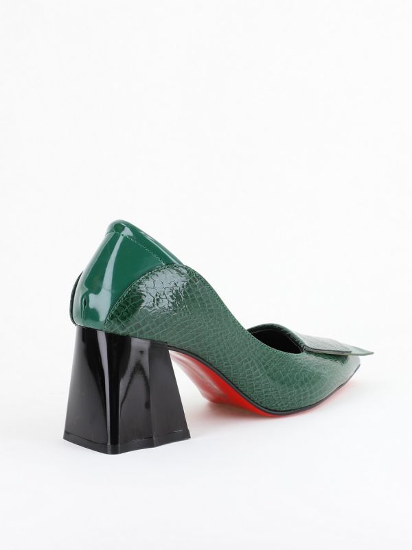 Pantofi Damă cu Toc Gros din Piele Ecologică Verde (BS2002D2402761) 12