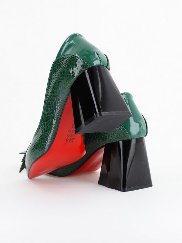 Pantofi Damă cu Toc Gros din Piele Ecologică Verde (BS2002D2402761) 8