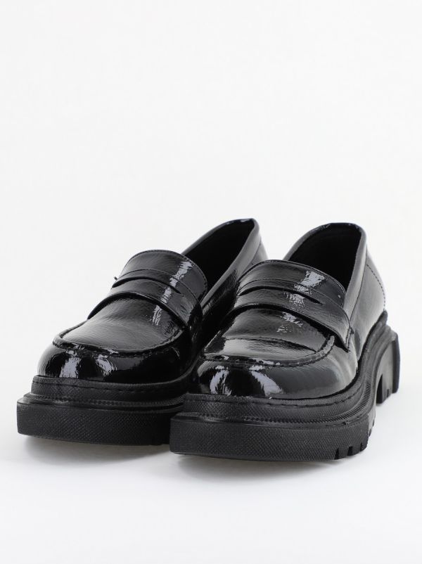 Pantofi Loafers Dama Piele Eco Negru lucios Varf Rotund - BS200AY2402768 5