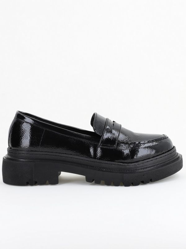 Pantofi Loafers Dama Piele Eco Negru lucios Varf Rotund - BS200AY2402768 7