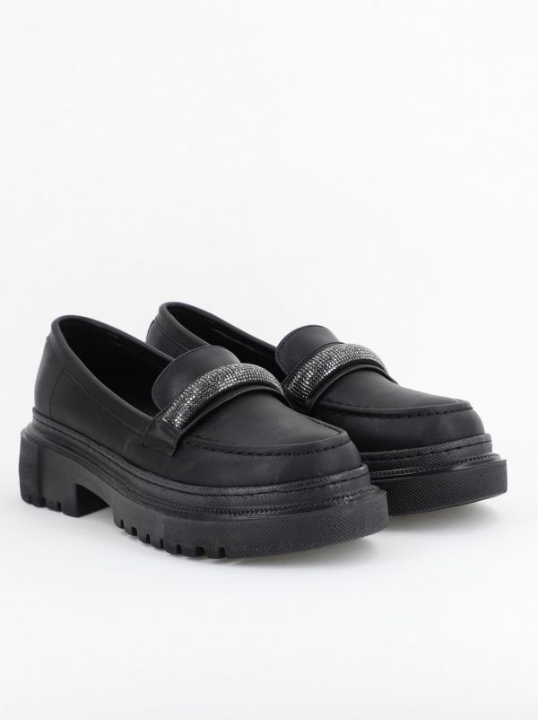 Pantofi Loafers Dama Piele Eco Negru mat Varf Rotund - BS206AY2402770 6