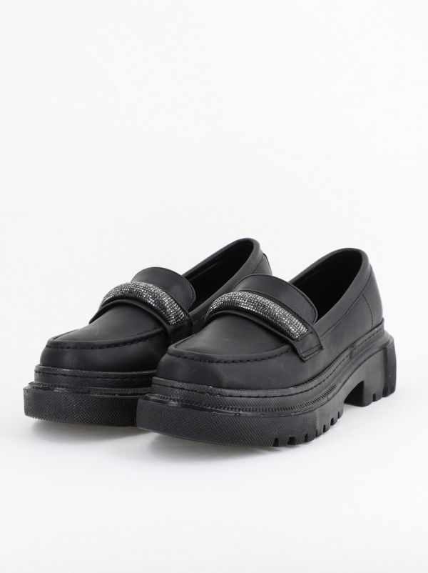 Pantofi Loafers Dama Piele Eco Negru mat Varf Rotund - BS206AY2402770 8