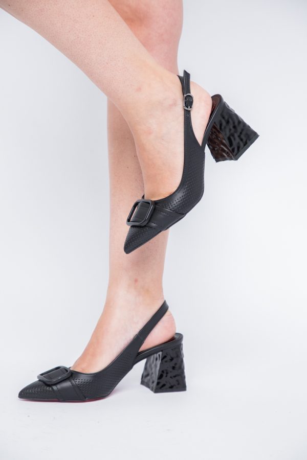Pantofi Dama decupați cu Toc Piele Ecologica cu perforații negru mat (BS767AY2404030) 175