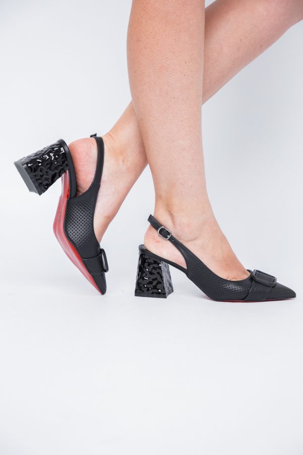 Pantofi Dama decupați cu Toc Piele Ecologica cu perforații negru mat (BS767AY2404030) 173