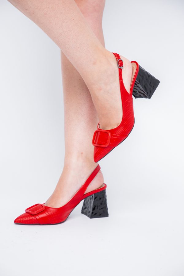 Pantofi Dama decupați cu Toc Piele Ecologica cu perforații roșu mat (BS767AY2404159) 175