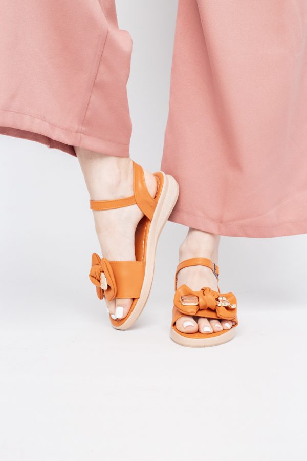 Sandale pentru femei cu fundiță din piele ecologică, culoarea portocaliu (BS410SN2404190) 177