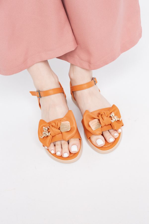 Sandale pentru femei cu fundiță din piele ecologică, culoarea portocaliu (BS410SN2404190) 5