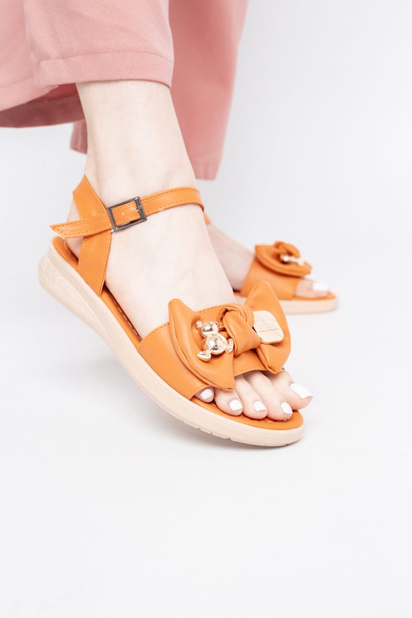 Sandale pentru femei cu fundiță din piele ecologică, culoarea portocaliu (BS410SN2404190) 7