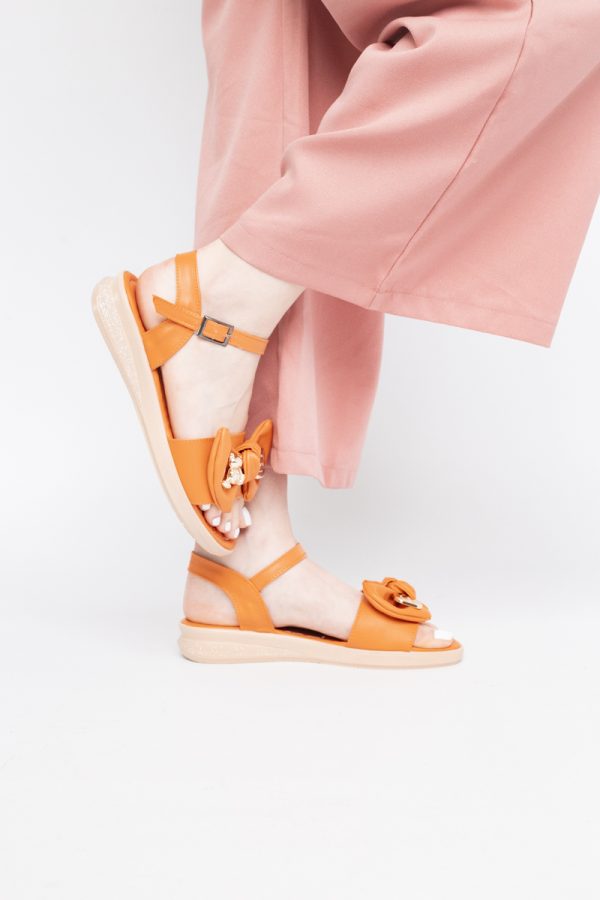 Sandale pentru femei cu fundiță din piele ecologică, culoarea portocaliu (BS410SN2404190) 11