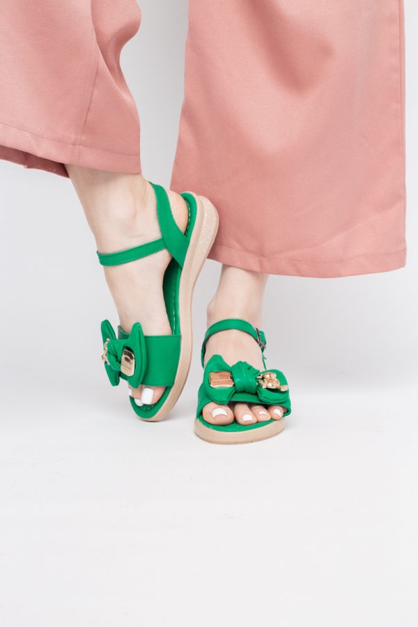 Sandale pentru femei cu fundiță din piele ecologică, culoarea verde (BS410SN2404189) 177