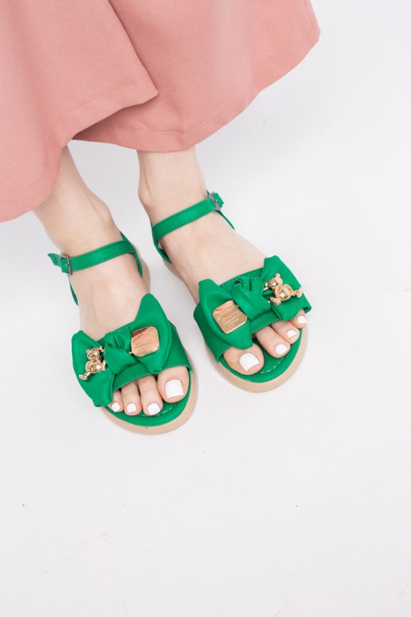 Sandale pentru femei cu fundiță din piele ecologică, culoarea verde (BS410SN2404189) 5