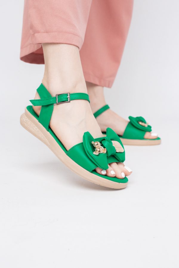 Sandale pentru femei cu fundiță din piele ecologică, culoarea verde (BS410SN2404189) 175