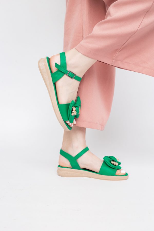 Sandale pentru femei cu fundiță din piele ecologică, culoarea verde (BS410SN2404189) 11
