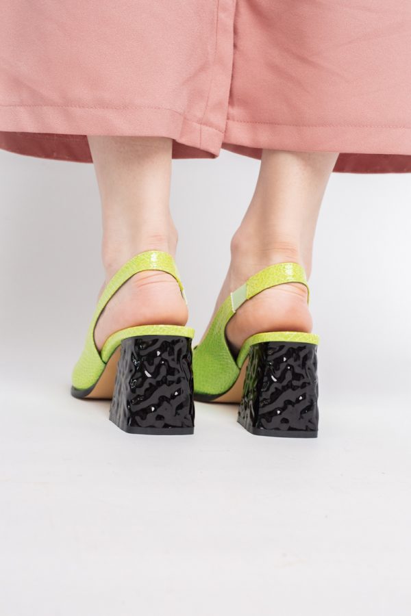 Sandale cu Toc gros Varf Rotund piele ecologică txturată culoare Verde lemon (BS671SN2404158) 9