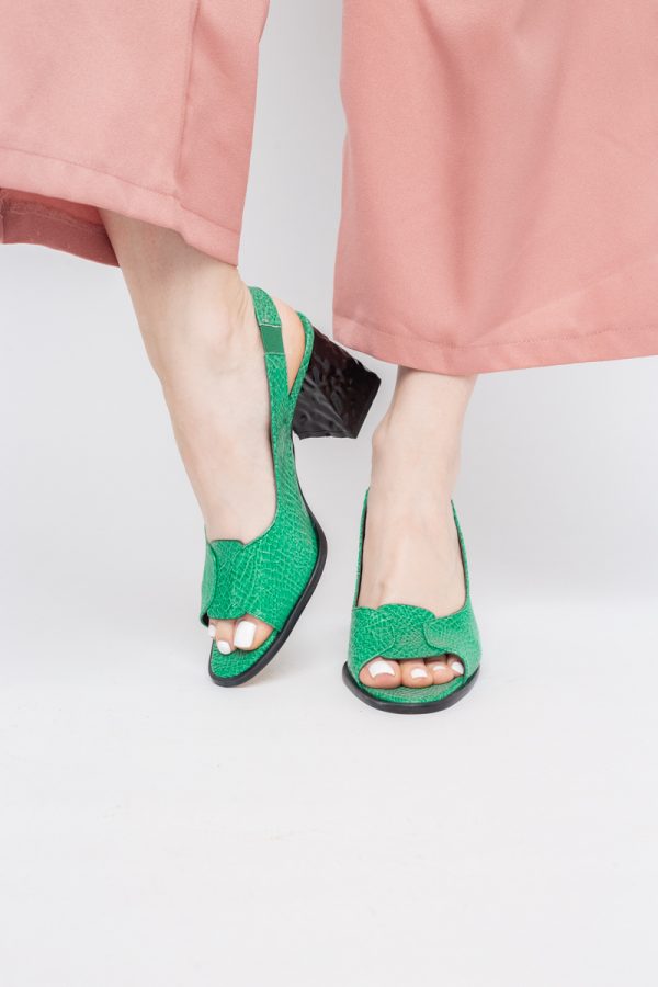 Sandale cu Toc gros Varf Rotund piele ecologică txturată culoare Verde (BS671SN2404155) 7