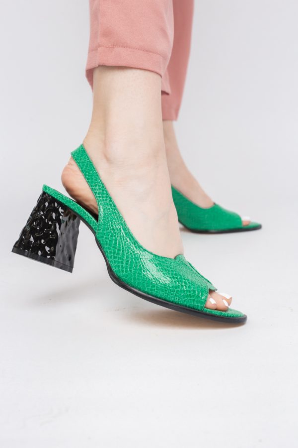 Sandale cu Toc gros Varf Rotund piele ecologică txturată culoare Verde (BS671SN2404155) 5