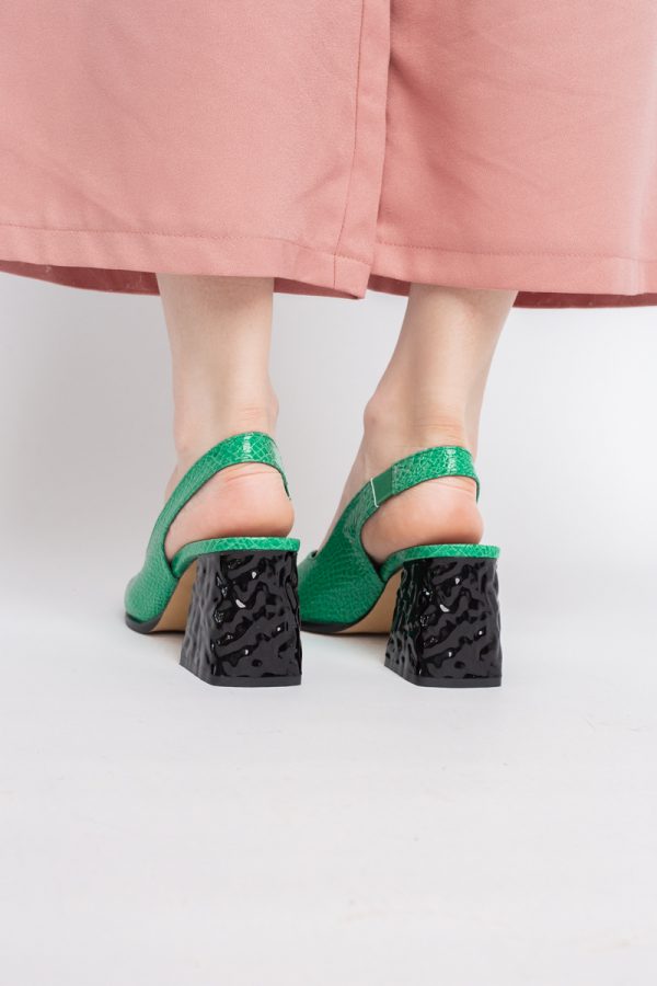 Sandale cu Toc gros Varf Rotund piele ecologică txturată culoare Verde (BS671SN2404155) 177