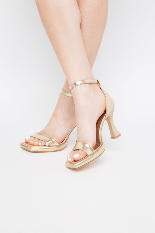 Sandale elegante pentru femei cu toc subțire din piele ecologică de culoare auriu (BS001HSN2404174) 5