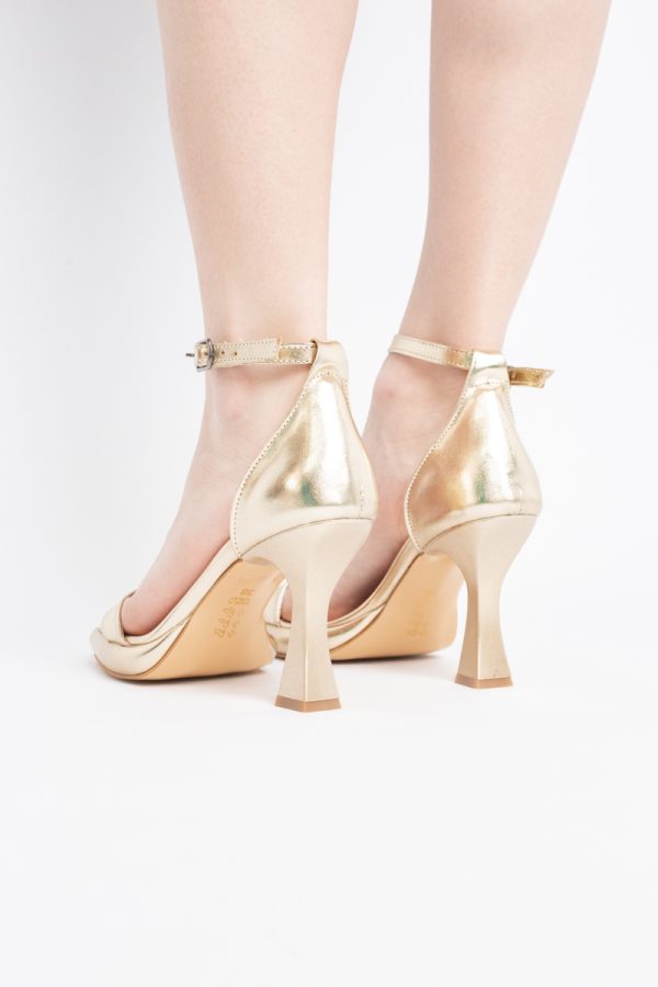 Sandale elegante pentru femei cu toc subțire din piele ecologică de culoare auriu (BS001HSN2404174) 11