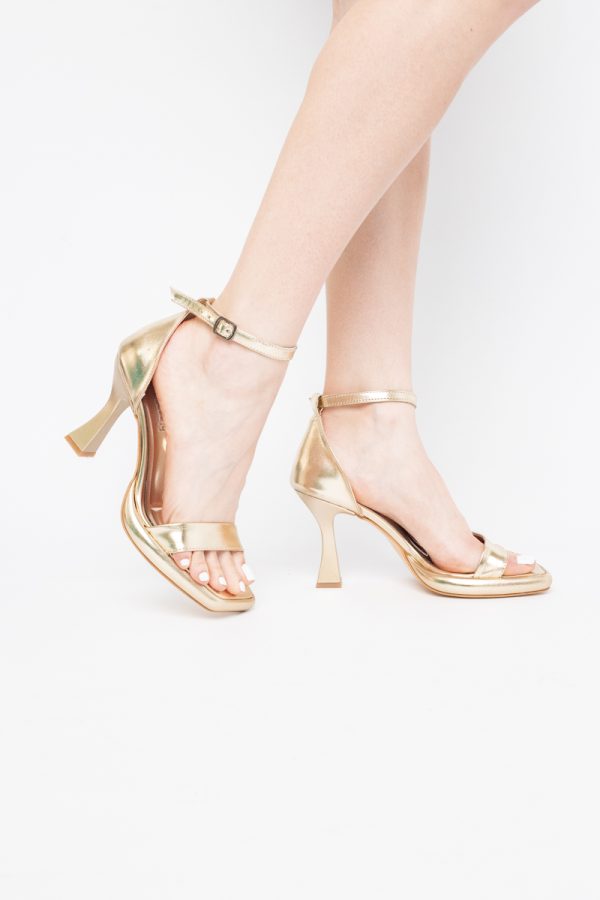 Sandale elegante pentru femei cu toc subțire din piele ecologică de culoare auriu (BS001HSN2404174) 9