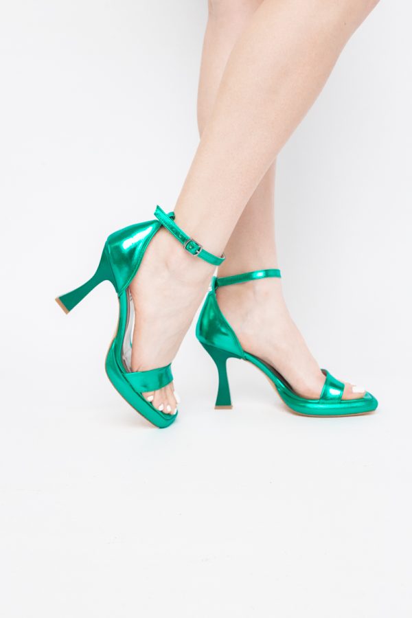 Sandale elegante pentru femei cu toc subțire din piele ecologică de culoare verde (BS001HSN2404175) 9