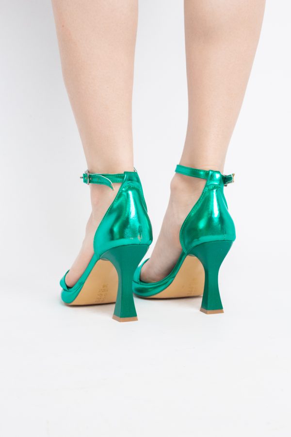 Sandale elegante pentru femei cu toc subțire din piele ecologică de culoare verde (BS001HSN2404175) 11