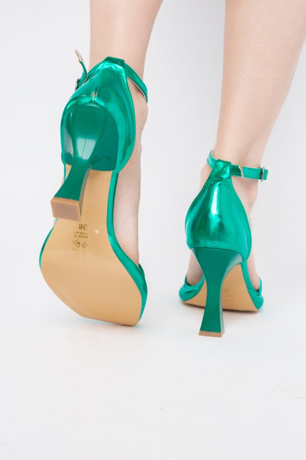 Sandale elegante pentru femei cu toc subțire din piele ecologică de culoare verde (BS001HSN2404175) 7