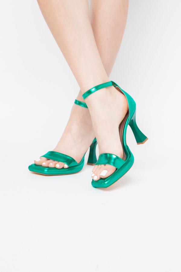 Sandale elegante pentru femei cu toc subțire din piele ecologică de culoare verde (BS001HSN2404175) 5