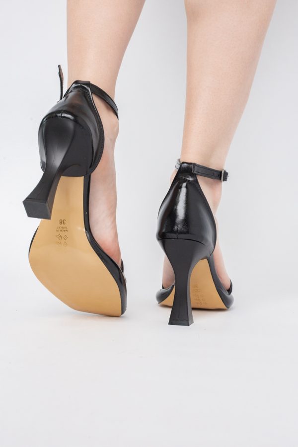 Sandale elegante pentru femei cu toc subțire din piele ecologică de culoare negru (BS001HSN2404179) 7