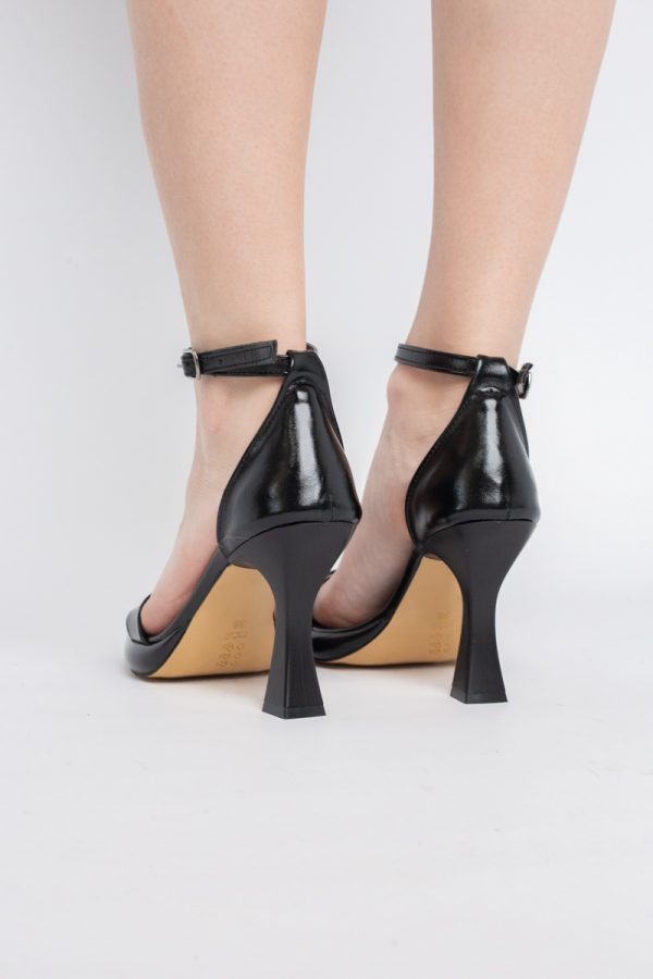 Sandale elegante pentru femei cu toc subțire din piele ecologică de culoare negru (BS001HSN2404179) 11