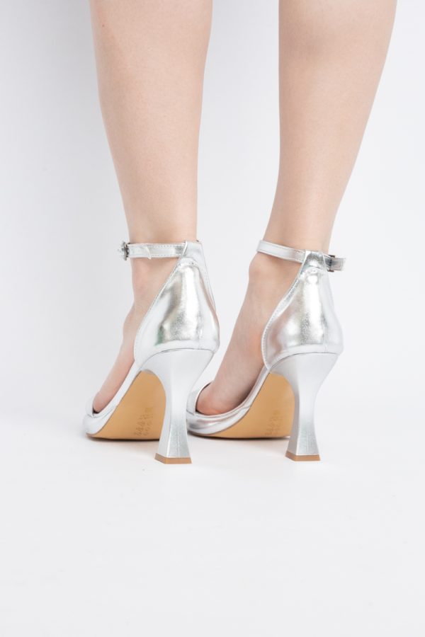 Sandale elegante pentru femei cu toc subțire din piele ecologică de culoare argintiu (BS001HSN2404178) 11