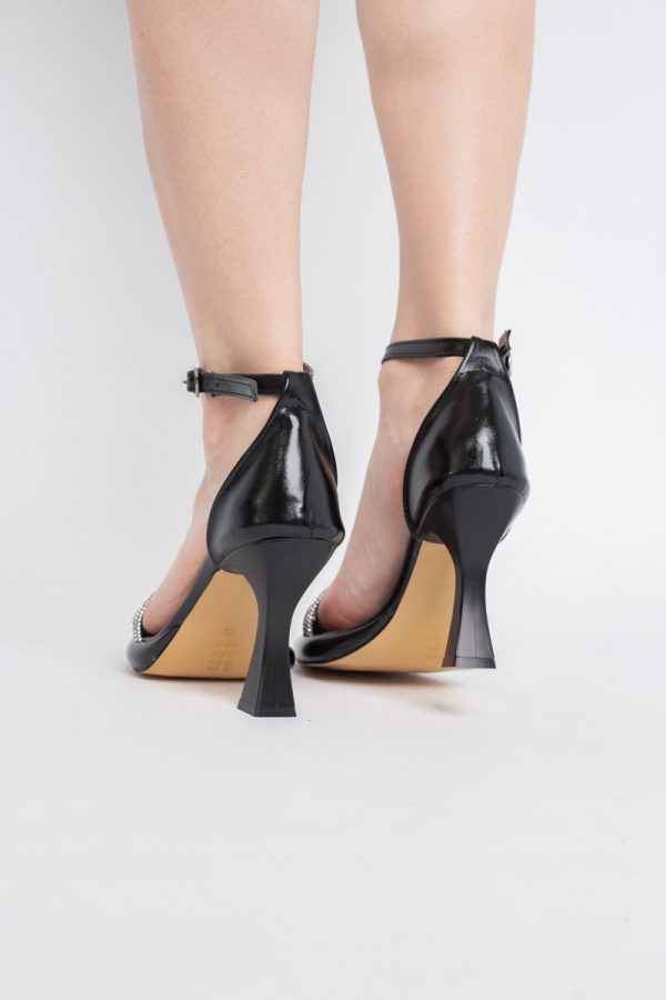 Sandale elegante pentru femei cu toc subțire din piele ecologică de culoare negru (BS013HSN2404180) 11