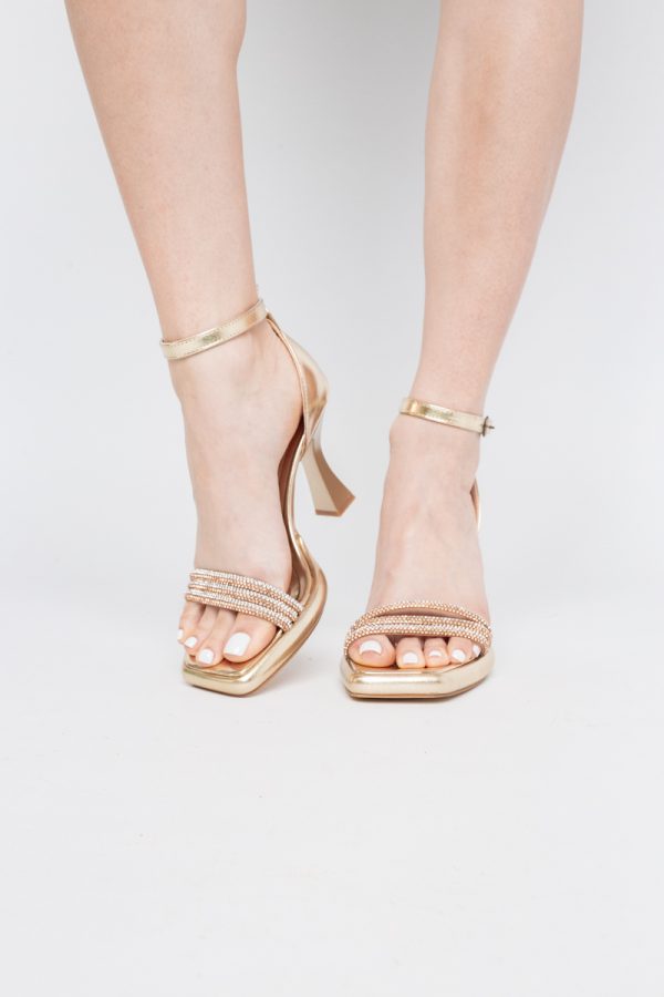 Sandale elegante pentru femei cu toc subțire din piele ecologică de culoare Auriu metalic (BS013HSN2404183) 7
