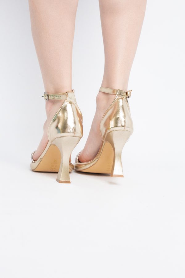 Sandale elegante pentru femei cu toc subțire din piele ecologică de culoare Auriu metalic (BS014HSN2404184) 7