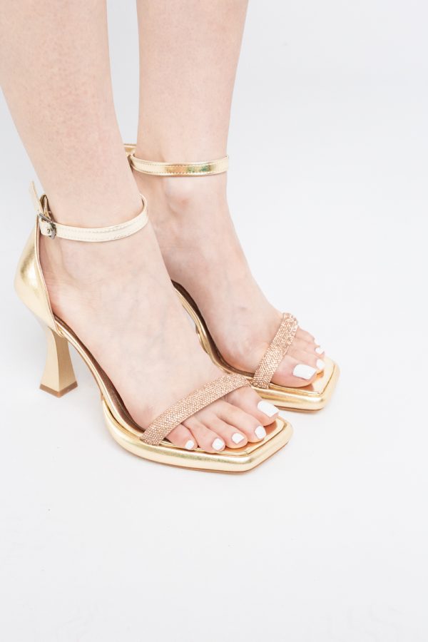 Sandale elegante pentru femei cu toc subțire din piele ecologică de culoare Auriu metalic (BS014HSN2404184) 173