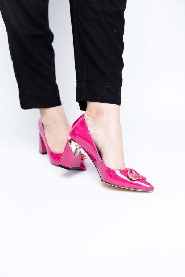 Pantofi pentru femei cu toc gros din piele ecologică în nuanța roz fuchsia (BS300AY2404167) 173