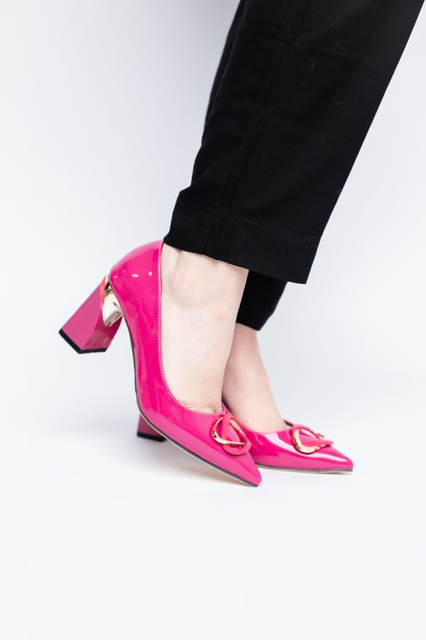 Pantofi pentru femei cu toc gros din piele ecologică în nuanța roz fuchsia (BS300AY2404167) 177