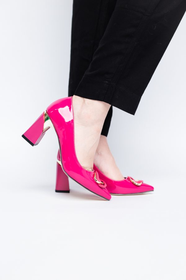 Pantofi pentru femei cu toc gros din piele ecologică în nuanța roz fuchsia (BS300AY2404167) 175