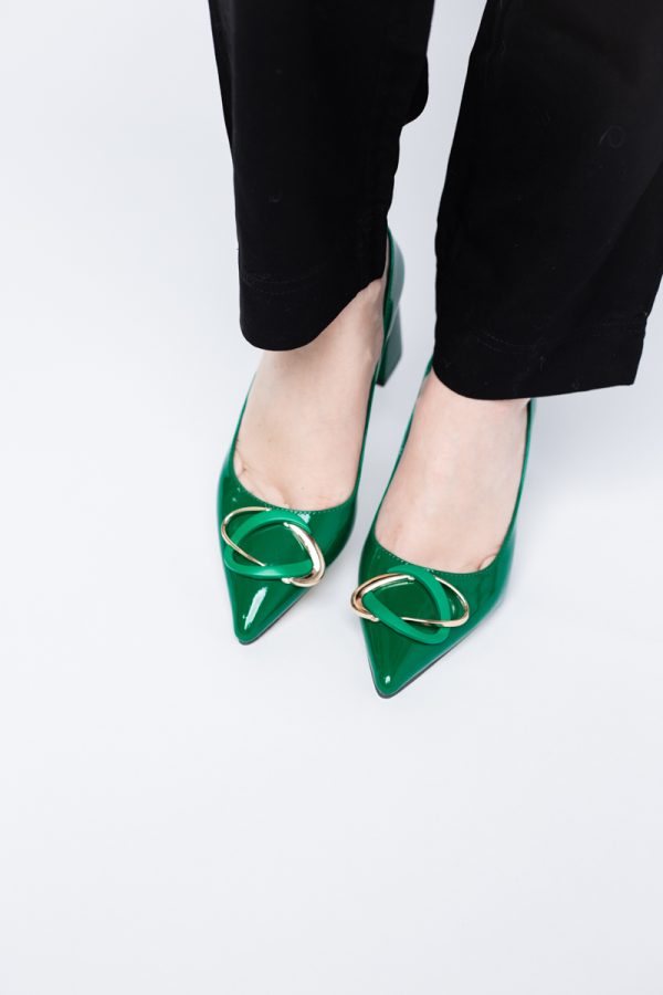Pantofi pentru femei cu toc gros din piele ecologică în nuanța verde (BS300AY2404166) 177