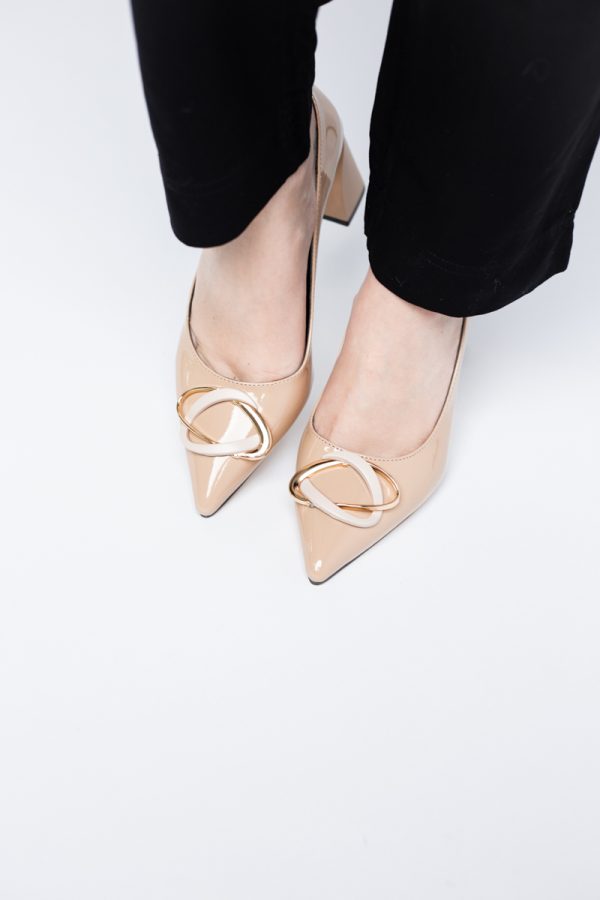 Pantofi pentru femei cu toc gros din piele ecologică în nuanța bej(BS300AY2404164) 177