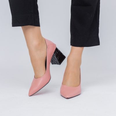 Pantofi Dama Toc Piele Ecologica cu perforații roz mat (BS2005D2404014)