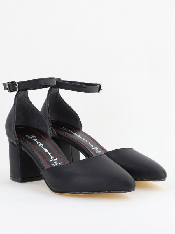 Pantofi pentru femei cu toc din piele ecologică și cataramă la gleznă în culoarea neagră BS30AY2403880 5