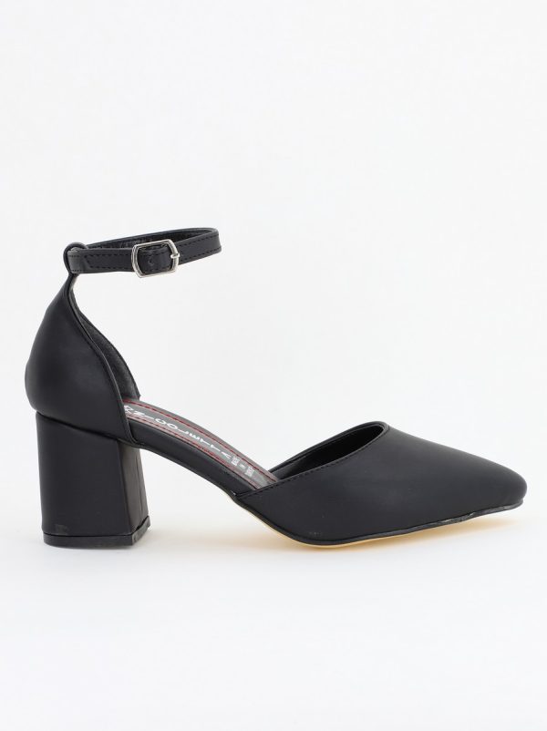 Pantofi pentru femei cu toc din piele ecologică și cataramă la gleznă în culoarea neagră BS30AY2403880 6