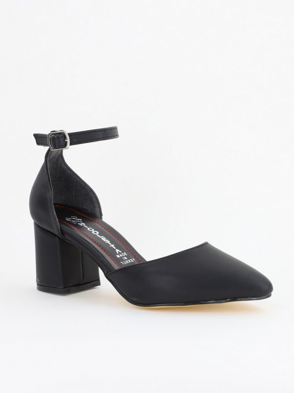 Incaltaminte Dama - Pantofi pentru femei cu toc din piele ecologică și cataramă la gleznă în culoarea neagră BS30AY2403880