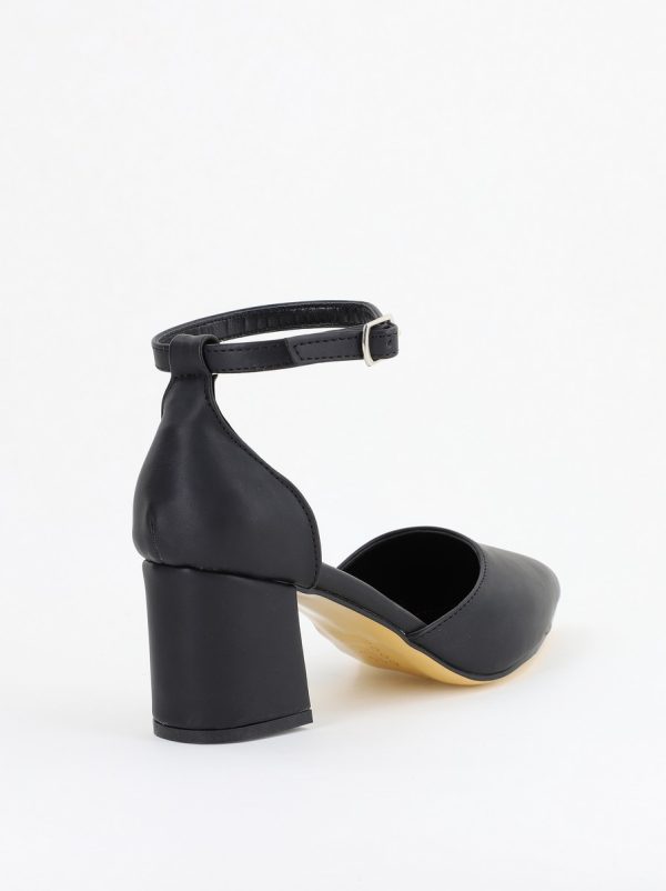Pantofi pentru femei cu toc din piele ecologică și cataramă la gleznă în culoarea neagră BS30AY2403880 8