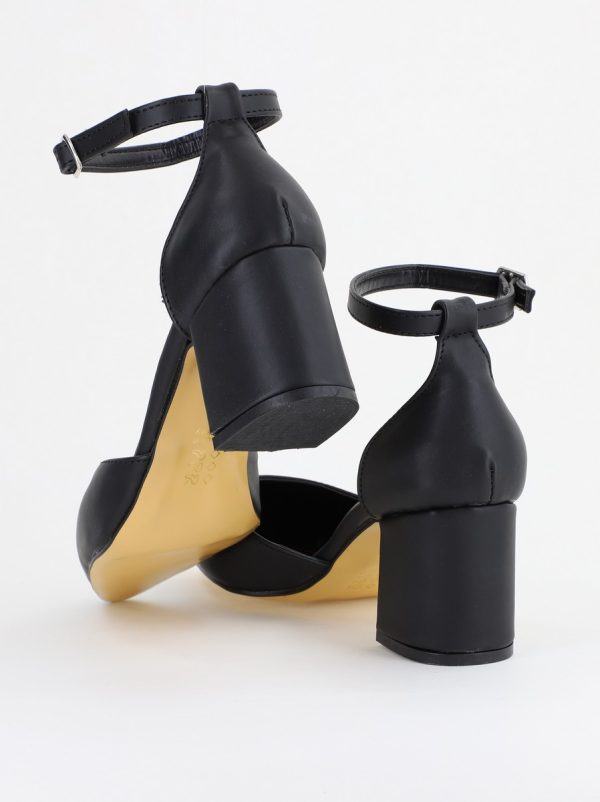 Pantofi pentru femei cu toc din piele ecologică și cataramă la gleznă în culoarea neagră BS30AY2403880 9