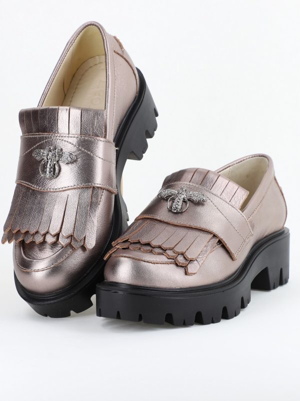 Pantofi Casual Damă din Piele Naturală Box Bronz- Leofex BS04051LE2404008 6