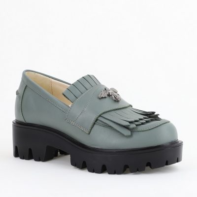 Pantofi Casual Damă din Piele Naturală Box Verde- Leofex BS04051LE2404007