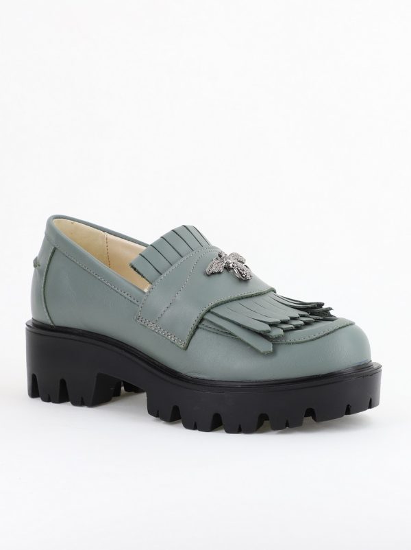 Incaltaminte Dama - Pantofi Casual Damă din Piele Naturală Box Verde- Leofex BS04051LE2404007